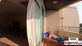 Petite Thai Teen Nympho Rides Big White Cock Outdoor Amateur Blowjob