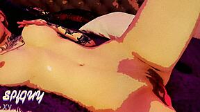 young babe fingers wet pussy and squeezes big tits