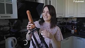 curvy russian student mistress dominates neighbor with strapon on desk till he cums