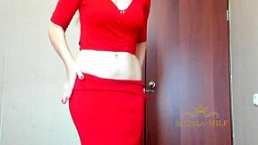 Milf Angela Shakes Huge Ass in Red Panties Teasing Young Fan