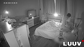 young couple fucks missionary style in bed at dawn