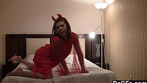 damn that demon girl teases her natural tits on cam so hot