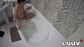 Luuv Elika's smooth legs shaved bare in bathroom for voyeur reality show!