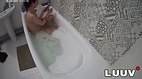 Luuv Elika's smooth legs shaved bare in bathroom for voyeur reality show!
