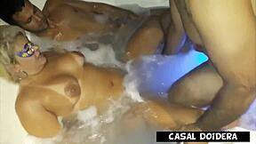 blonde big ass milf scarlett takes double anal pounding in hydromassage with two guys