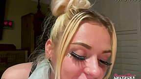 damn, watch this skinny blonde suck cock before pussy pounding!