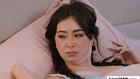 Petite Busty Stepdaughter Smothers Asian Stepmom's Face with Wet Pussy Sitting