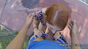 Tennis Court Quickie: Broke Redhead Teen Babe Sucks Cock for Cash Outdoors