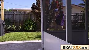 Tiny Tattooed Teen Rides Stepdad's Dick Wild On Game Day!