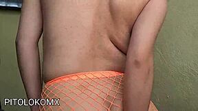 Colombian cutie in fishnets rides reverse screaming wild