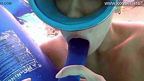 Minnie manga SUCKS dildo underwater in sexy bikini pool play!