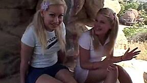 uh little summer joins outdoor lick threesome fun...