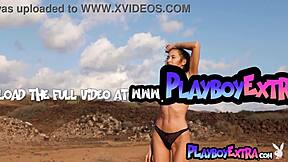 skinny russian brunette taya vais strips nude in desert playboy shoot