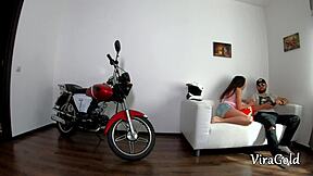 slim biker girl blows then takes tight ass creampie quick