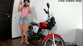 slim biker girl blows then takes tight ass creampie quick