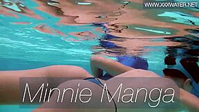 Minnie manga SUCKS dildo underwater in sexy bikini pool play!