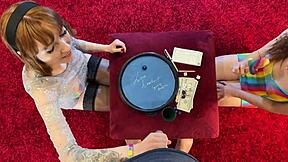 hot petite brunette alice and redhead bff play dice challenge backstage leading to cum group fun