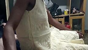 Wife sucks while black slut hands my cock with her tiny tits out