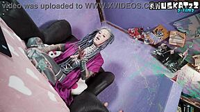 tattooed goth model teases pierced nipples then masturbates anus with toys live