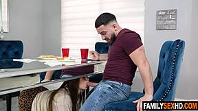 Horny Stepsister Fucks Stepbrother Behind Stepdad