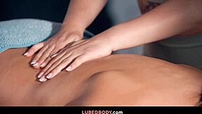 Oiled lesbians finger and lick big tits in steamy threesome massage!