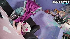 tattooed goth model teases pierced nipples then masturbates anus with toys live