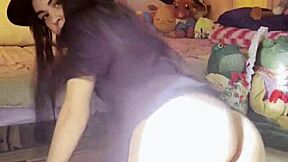 petite brunette strips stockings teases pussy quick afternoon play