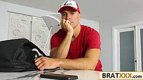 hunting shy tiny brunette leads to deepthroat doggy on sofa