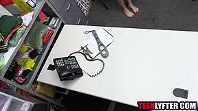 blonde teen thief 18+ deepthroats mall cop then fucks him hard