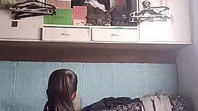 petite asian babe in tight shorts does sexy fitness workout training