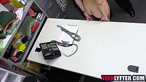 blonde teen thief 18+ deepthroats mall cop then fucks him hard