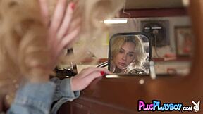 small tits blonde teen model poses with perfect round ass naked