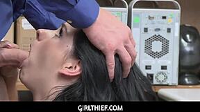 Hey thief girl, pervert worker rips clothes and snaps pics of your young body!