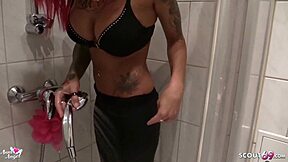 Brother Cums On Stepsister's Tight Wetlook Leggings Ass