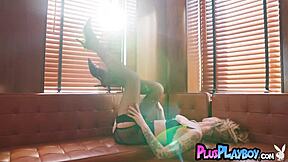 shaved teen model bares pussy and tits in hot naked poses