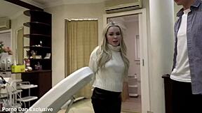 Tiny blonde Haley Spades takes anal creampie threesome before cuck landlord 😈🍑💦