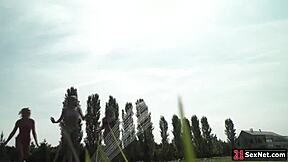 Two Lesbians Lick And Dildo Fuck Petite BFF Outdoors!