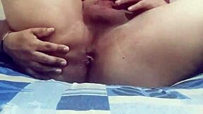 Trans Crossdresser Jerks Big Ass Solo in Close-Up Masturbation