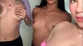 naughty latinas tease tits public then drip wet in lesbian threesome orgy