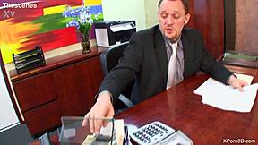 busty secretary teen sucks and fucks boss's monster cock in office