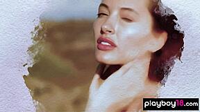 Gorgeous Brunette Taya Vais Strips Naked Revealing Perfect Tits Outdoors