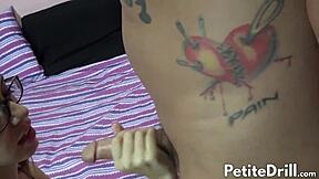 barely legal tali dova gags then rides huge cock