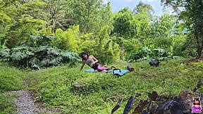yoga slut spotted outdoors gets petite pussy slammed by big cock walker