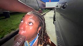 Married trucker slut chokes on my cock in the lot