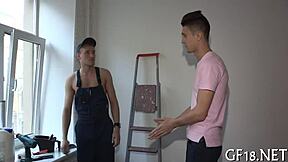 Nice-looking petite teen beauty bent over doggystyle hardcore