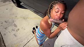 Married trucker slut chokes on my cock in the lot