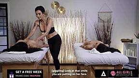 two lesbians get steamy 3some massage from milf shay sights 😏👅