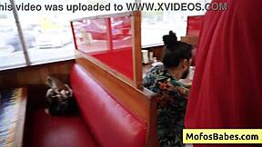 Big Tit Blonde Waitress Shares BBC with Ebony Friend at Public Diner