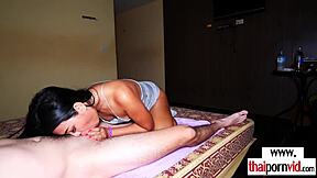 Tiny thai teen tuk rubs big white cock then rides?