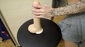 Tattooed Teen Toys Pussy with Sis's Dildo in Solo Play
